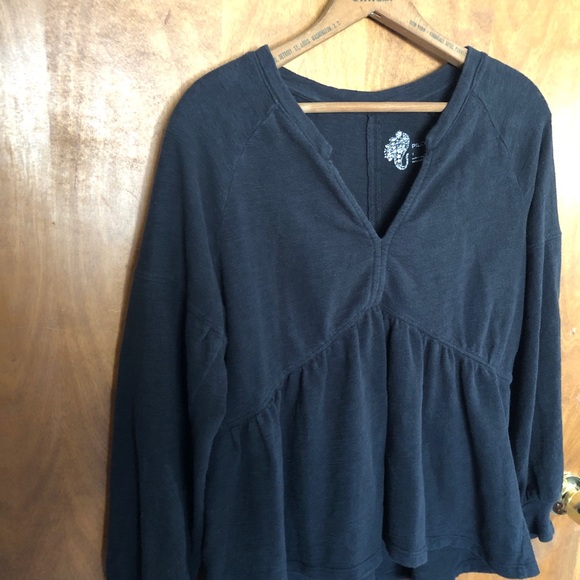 Anthropologie Pilcro Knit Long Sleeve Babydoll Top Black Oversized Puff Sleeve - Picture 9 of 14